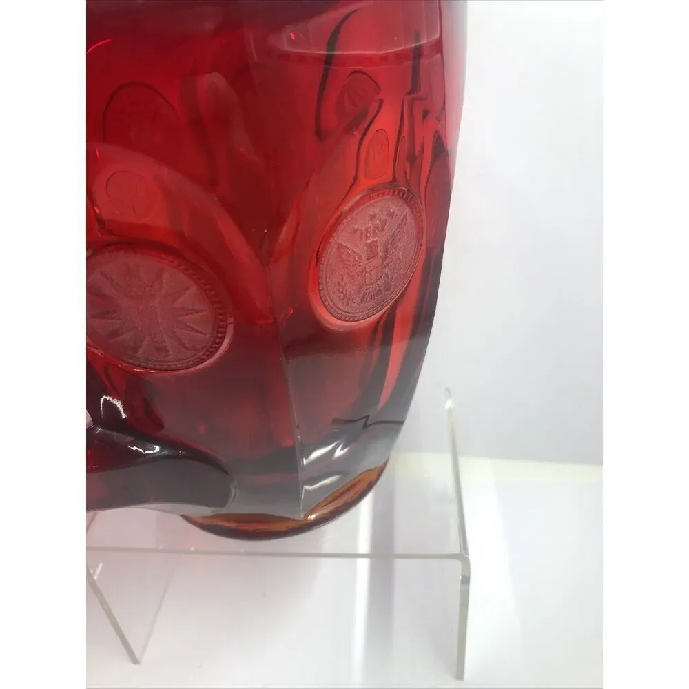 Fostoria Ruby Red Coin Dot Ice Lip Glass Pitcher Vintage Red 6” High 6” Width